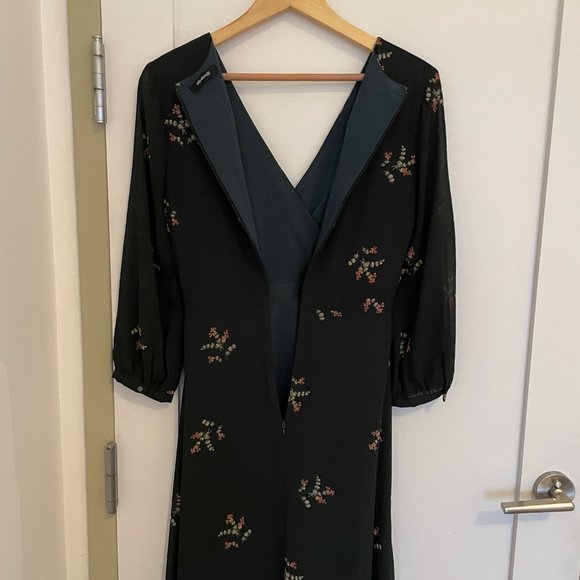 Madewell Night Flower Wrap-Effect Chiffon Dress, Dark Green, Size O - Picture 6 of 7